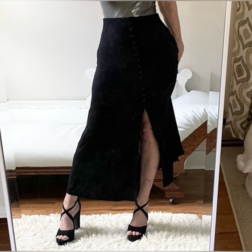 Black floral midi skirt